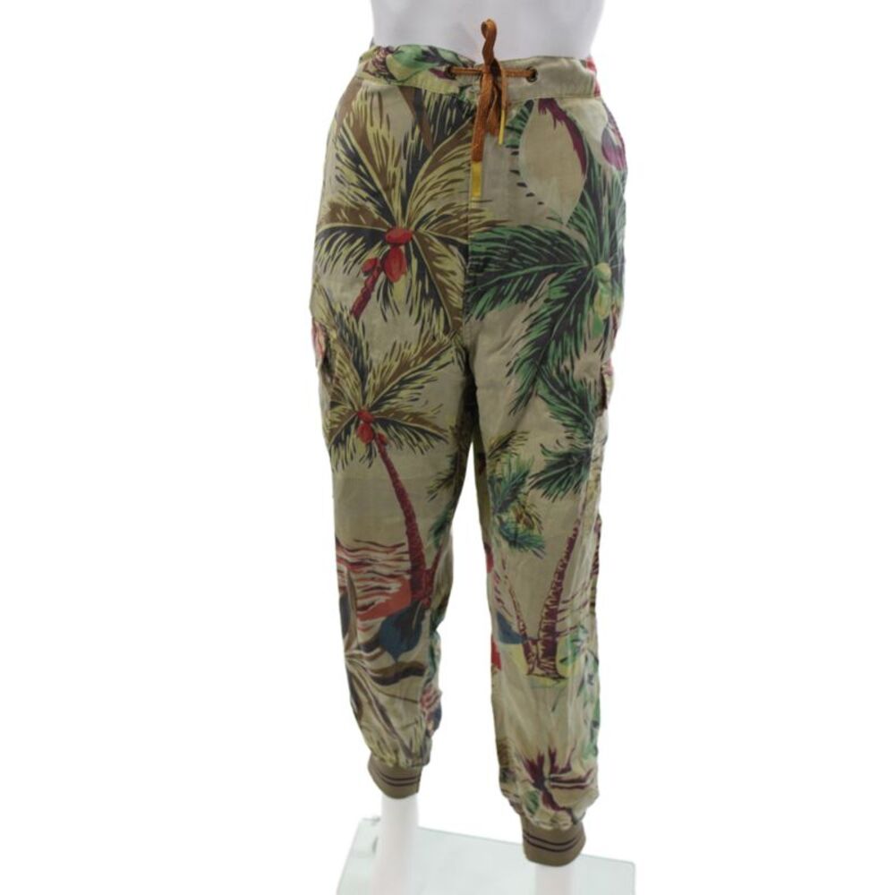 Desigual Womens Beige Floral Cargo Pants Lyocell Drawstring Size XL